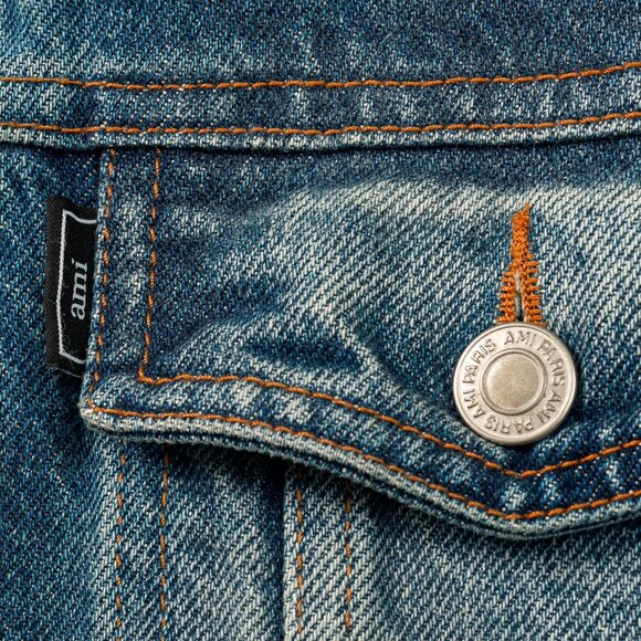 AMI "Used Blue" Weathered Patch-Pocket Denim Jacket - Picture 7 of 11